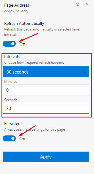 Refreshless Microsoft Edge Extension settings