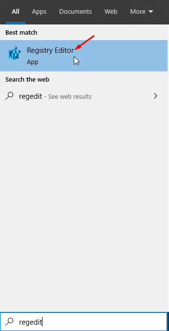 Registry Editor in Windows Search Bar