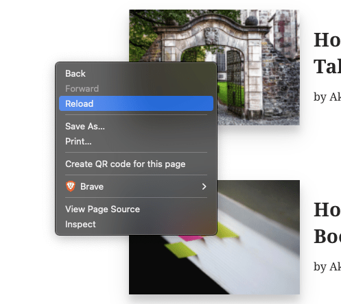 Reload option in Right-click context menu