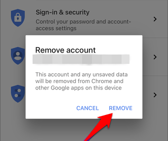 Remove account confirmation dialog box