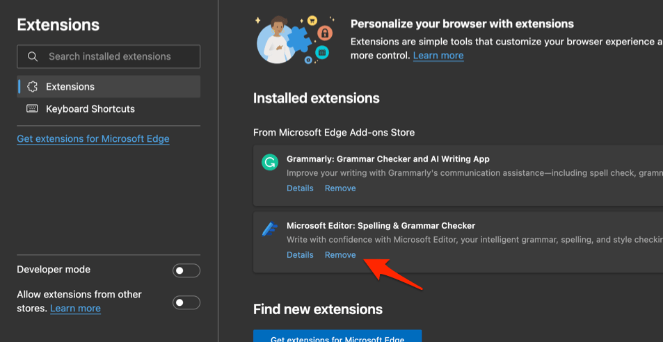 Remove Edge Extensions to Uninstall