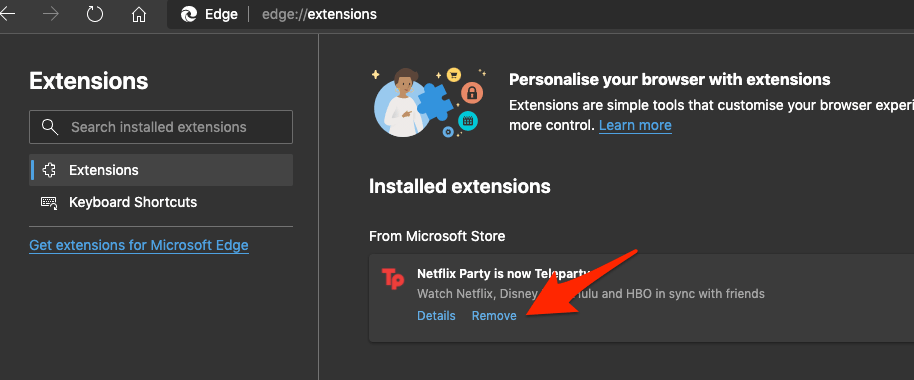 Remove Extensions from the Edge Browser
