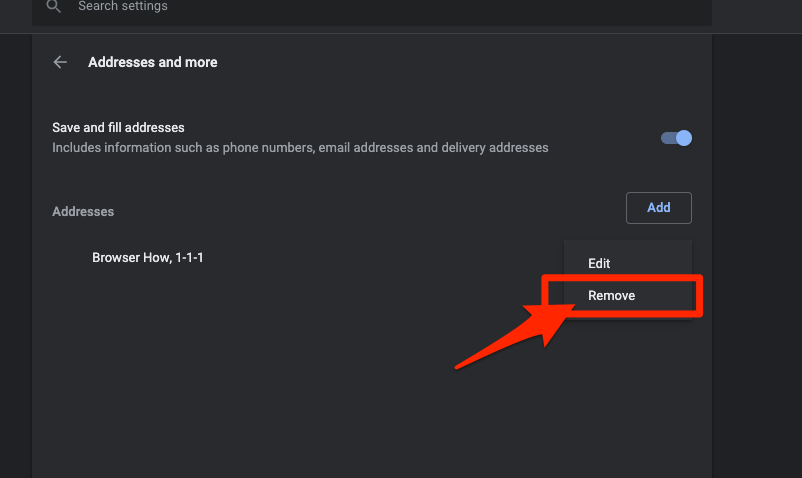 Remove Saved Address in Chrome Computer