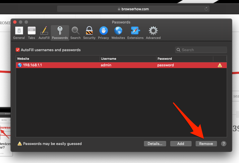 Remove Saved Password from Safari MacOS computer