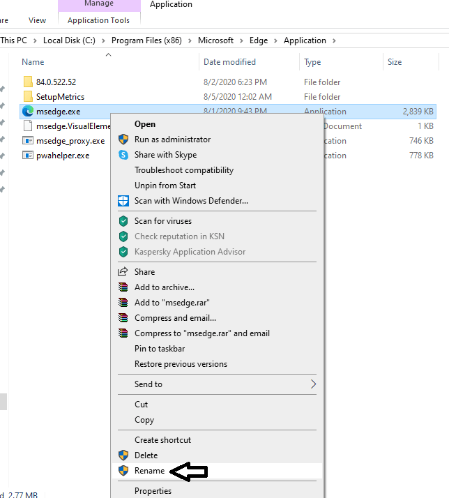 Rename msedge.exe browser file