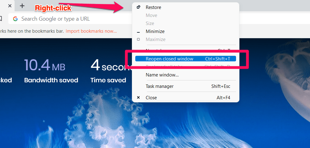Reopen Closed Window in Tab Bar on Brave Browser