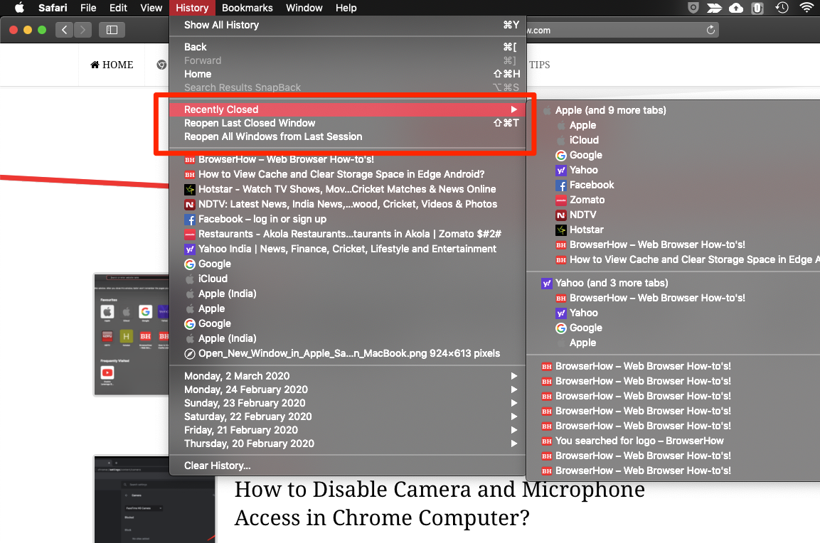 Reopen Recently Closed Windows and Tabs in Apple Safari