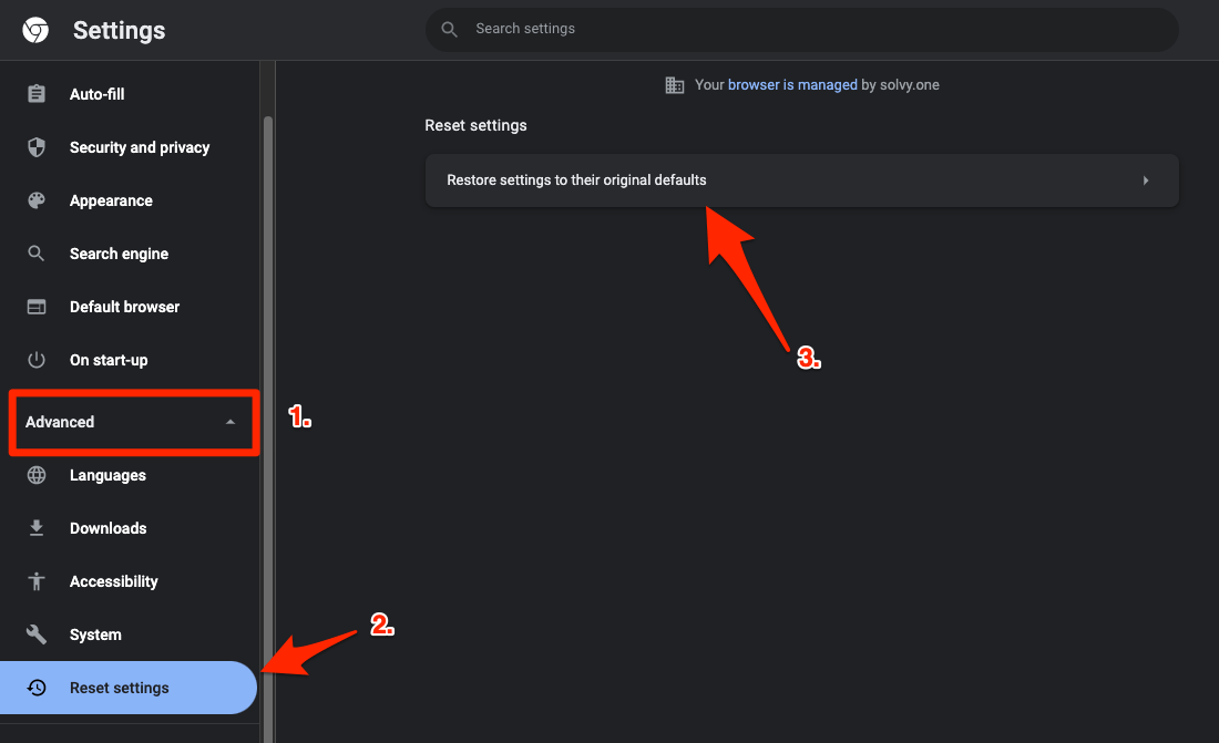 Reset Settings under Chrome Advanced Settings menu