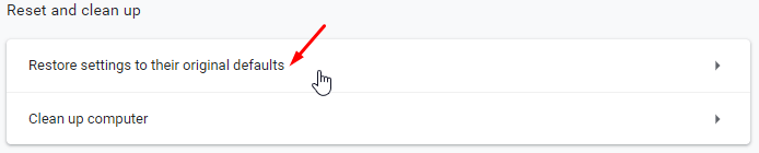 Restore settings to original default in chrome