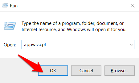 run appwiz.cpl to open the control panel