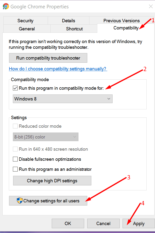 Run Compatibility mode in Windows OS