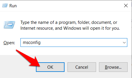 Run msconfig to open Microsoft Configuration app