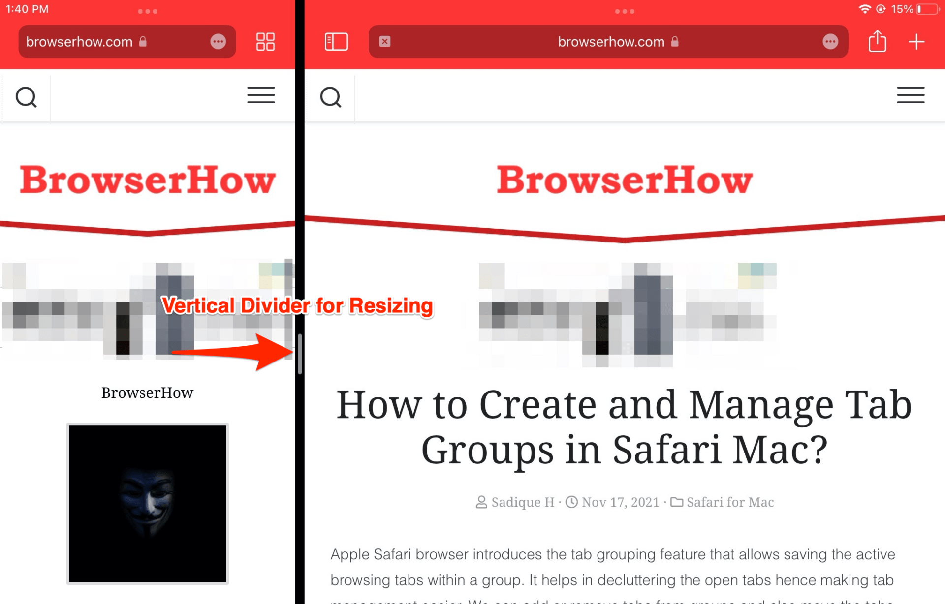 Safari iPadOS Split View Screen Resizing