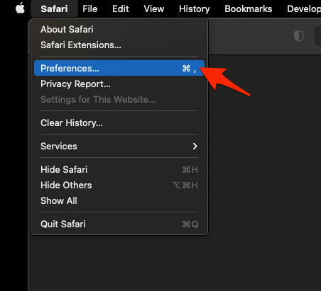 Safari Preferences menu in MacOS