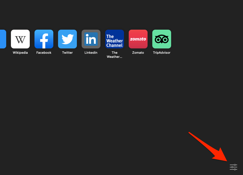 Safari Start Page Customize Menu option