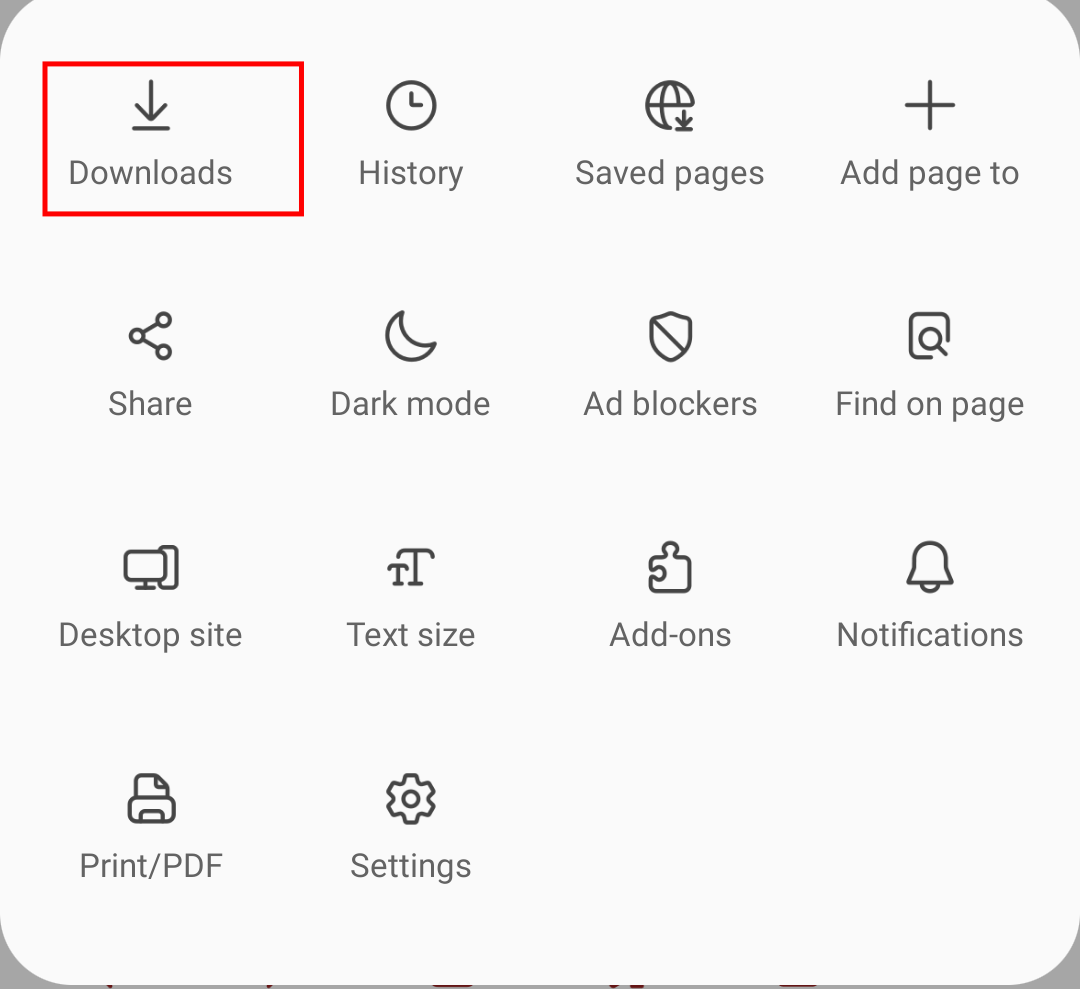 Samsung Internet Download menu