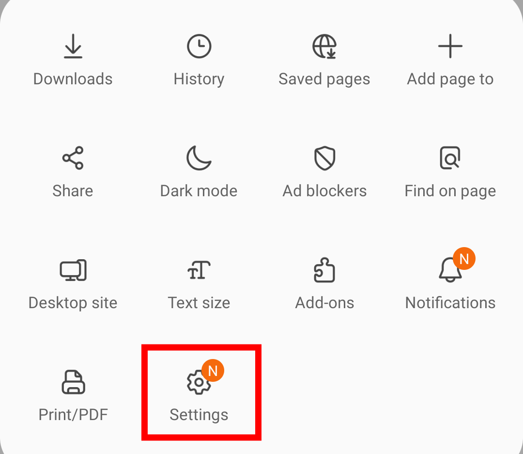 Samsung Settings menu