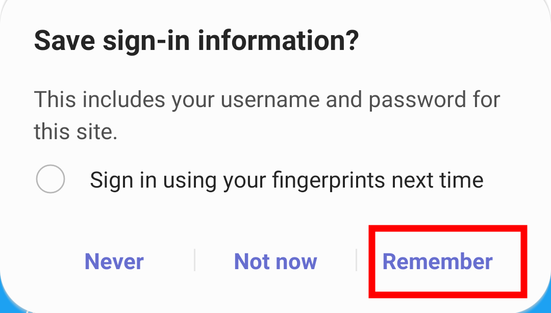 Save sign-in information in Samsung Internet