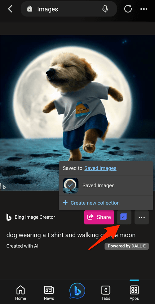 Save AI Generated Images in Microsoft Account on Edge browser