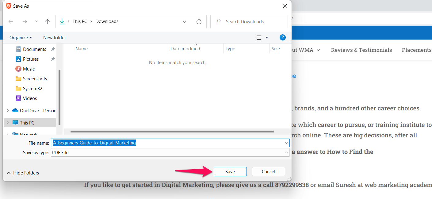 Save PDF on Brave computer after enabling Download PDF