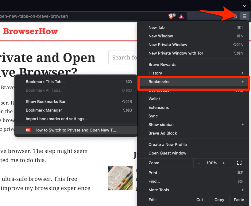 Saved Bookmarks in Brave Browser