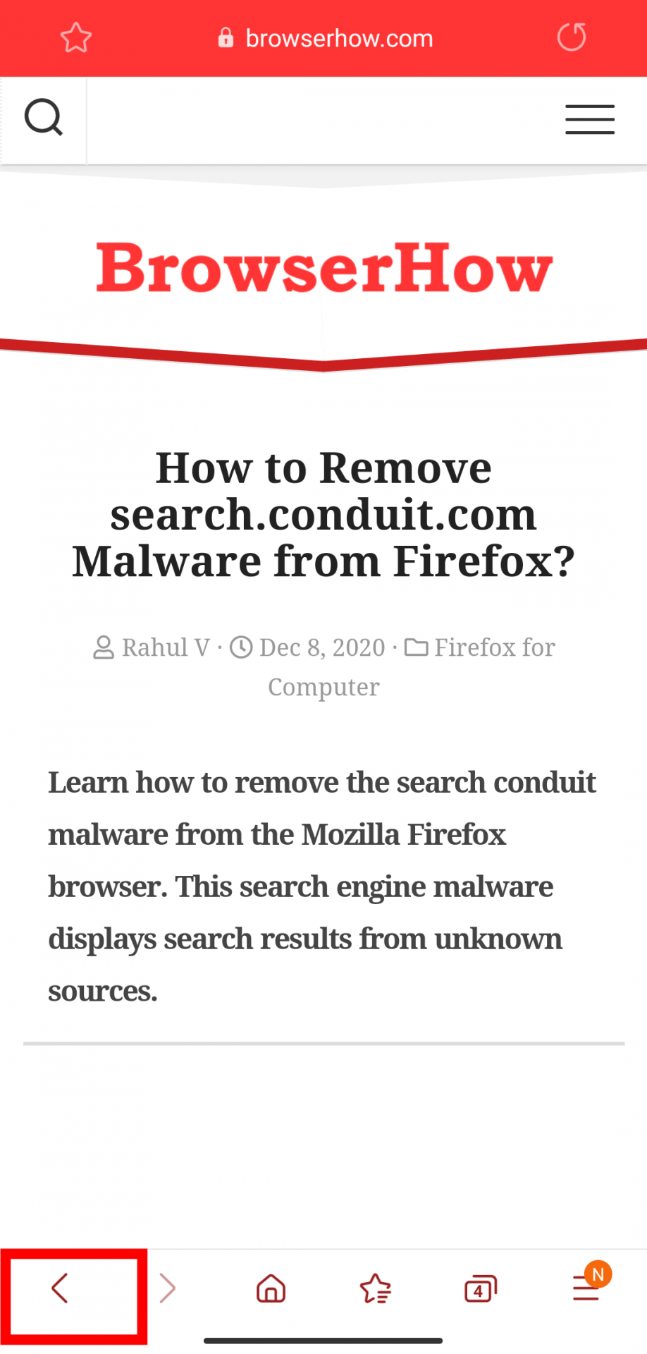 Samsung Internet backward button