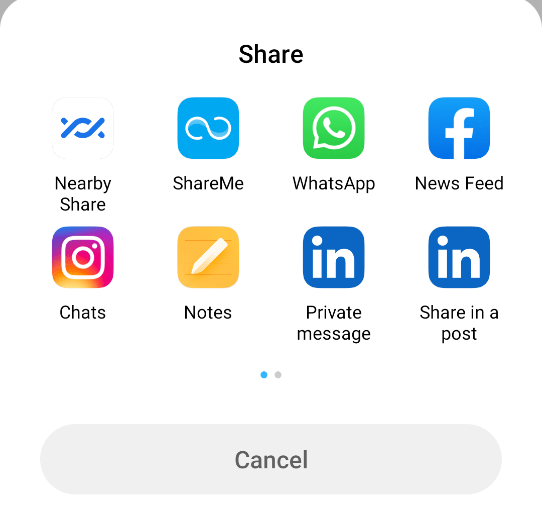 Share website externally in Samsung Internet
