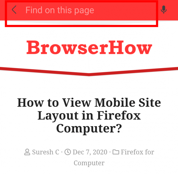 Find on page search box in Samsung Internet