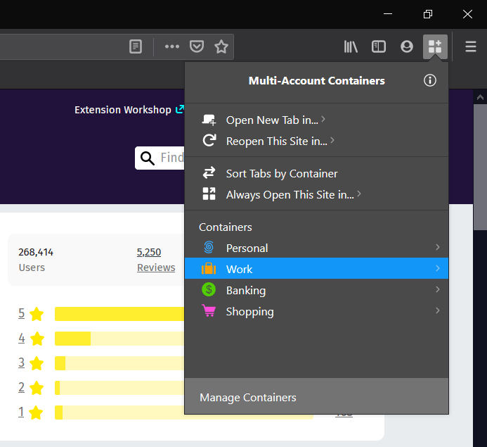 Select the Firefox containers to open in browser