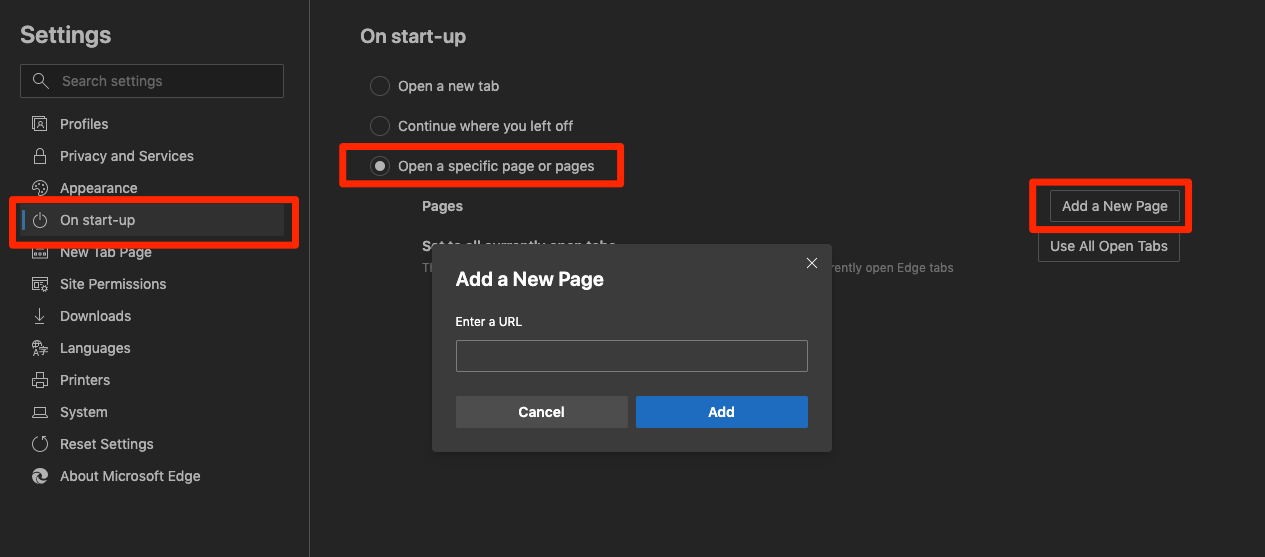 Set a Page as Homepage in Edge browser on Computer