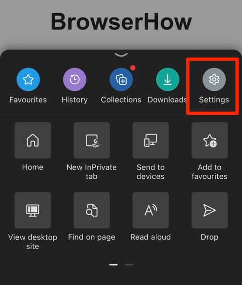 Settings menu in Edge for iPhone