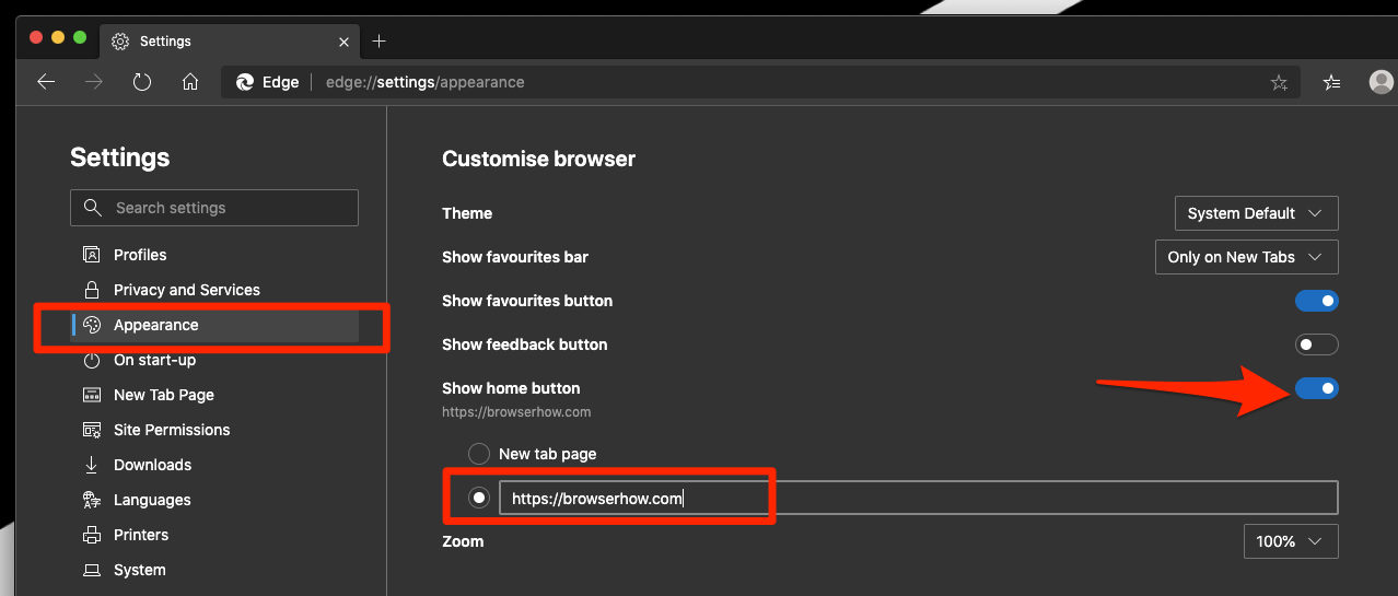Setup and Configure Home Icon URL in Edge Computer Browser
