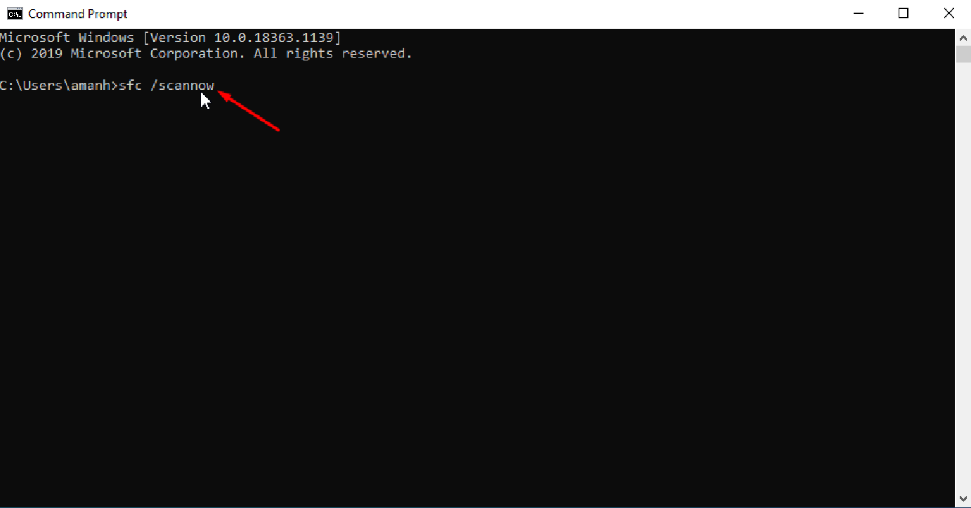 SFC scannow in Windows CMD prompt