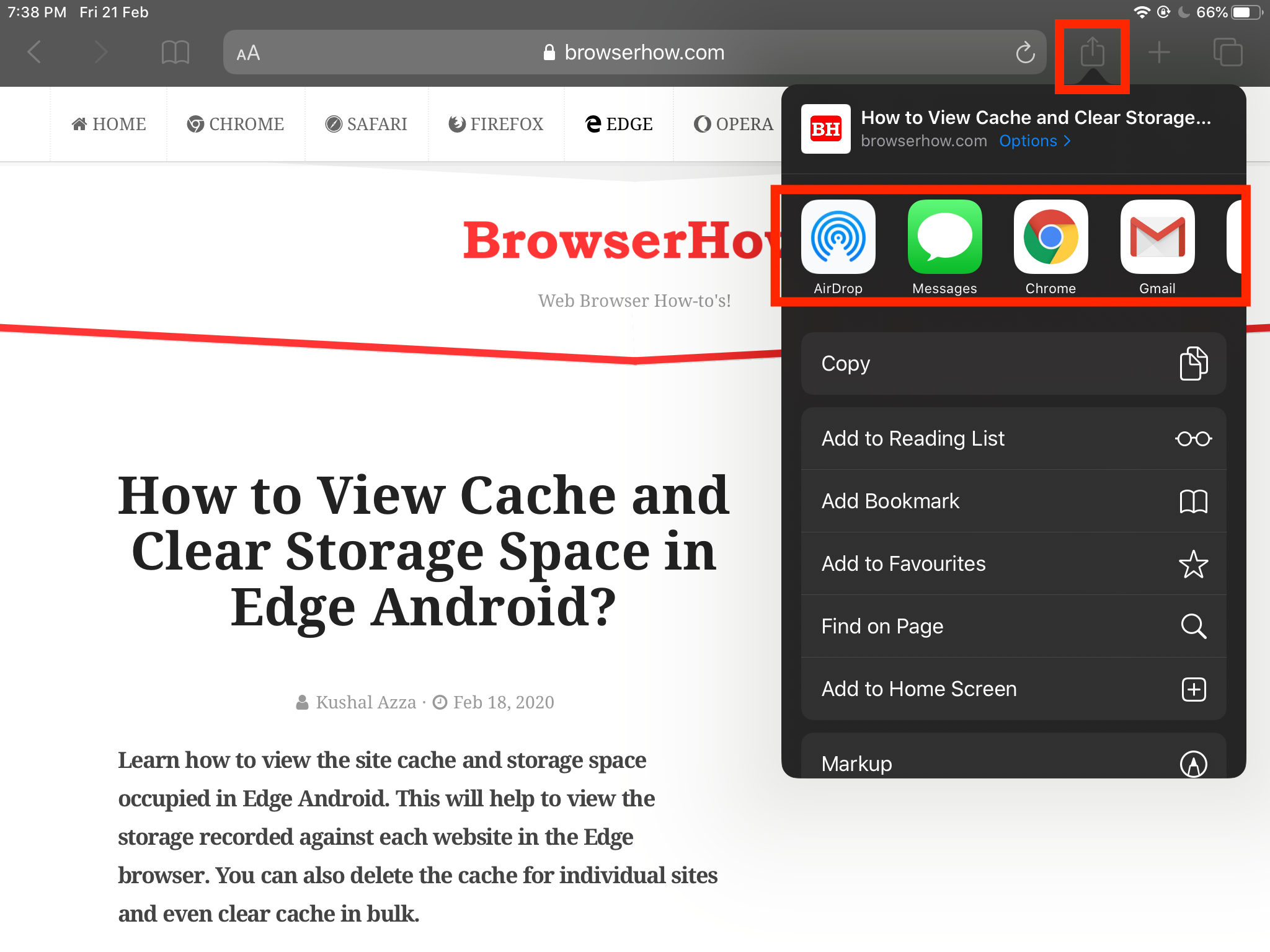 Share Website Link via External App on iPhone or iPad