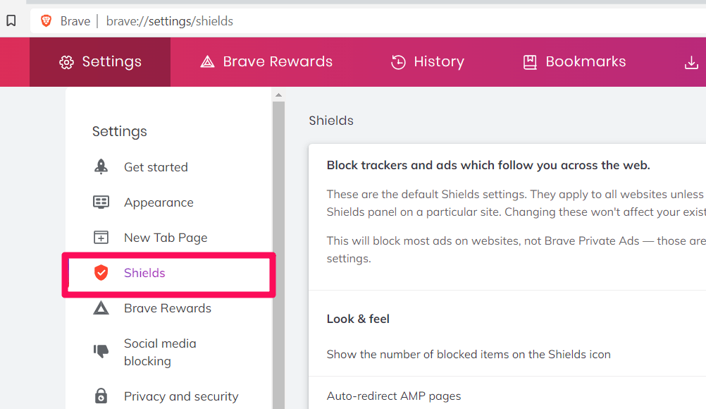 Shield Tab on Brave computer browser