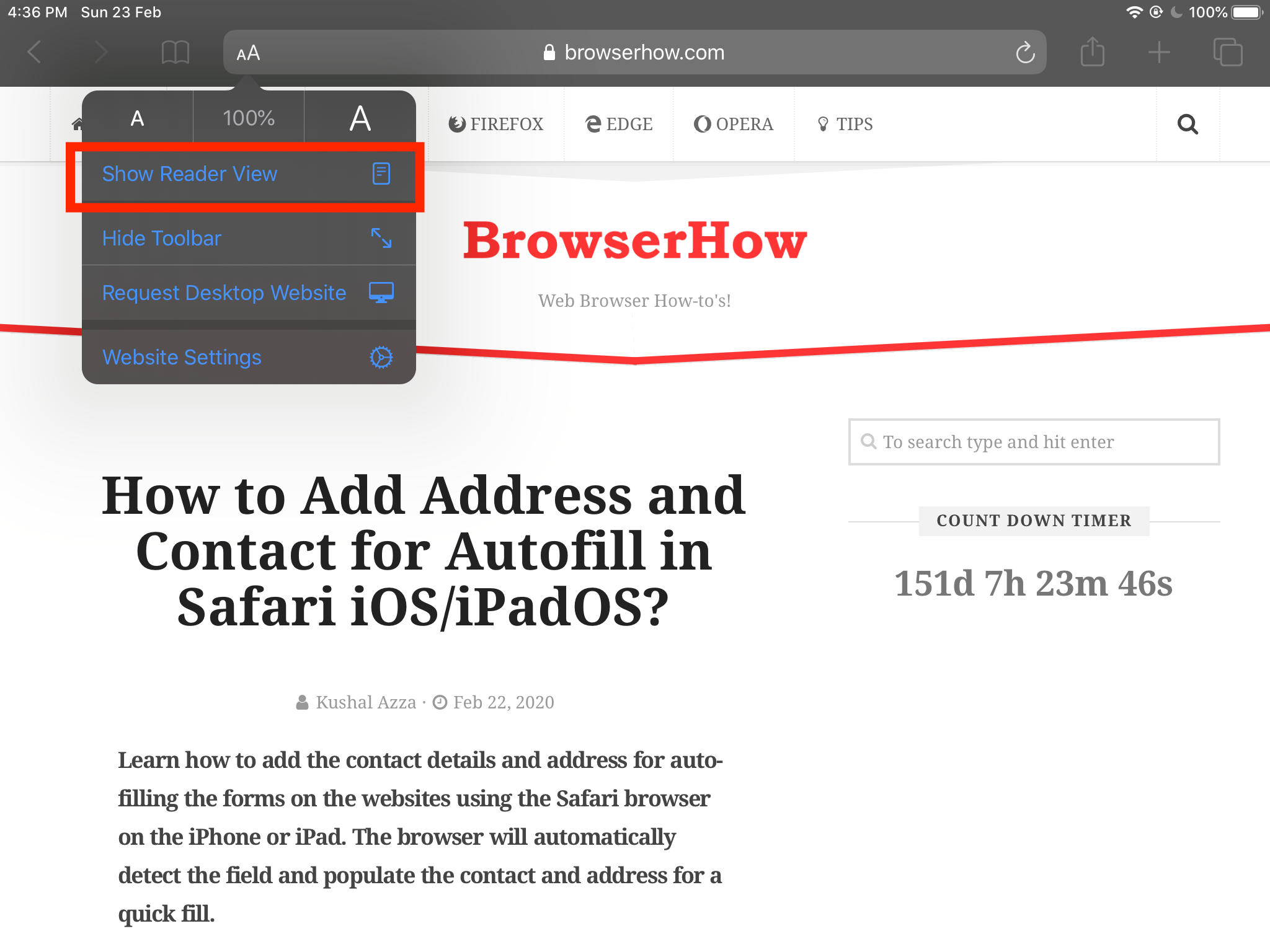 Show Readers View in Safari iPhone or iPad
