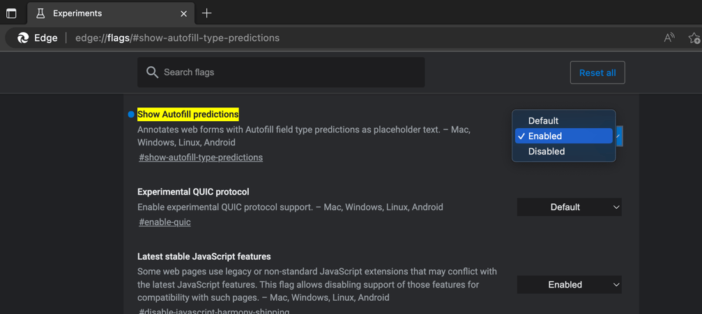 Show Autofill predictions Edge Flags