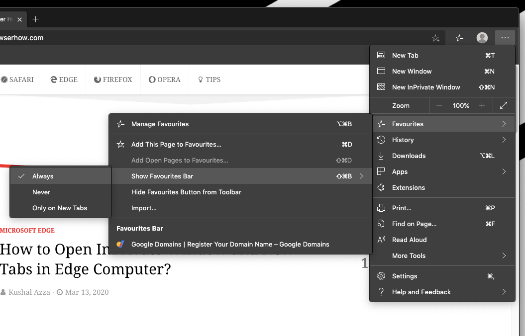 Show Favorites bar in Edge computer