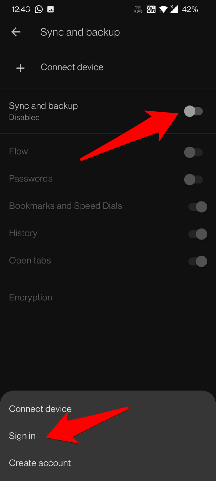 Sign-in Opera Mobile to Enable Synchronization