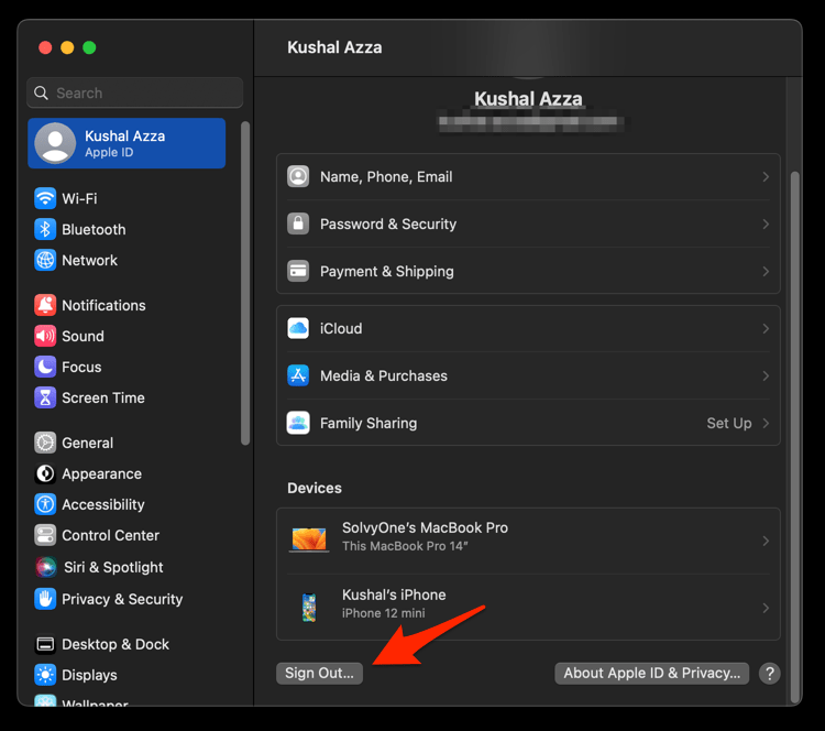 Sign Out iCloud account from the macOS