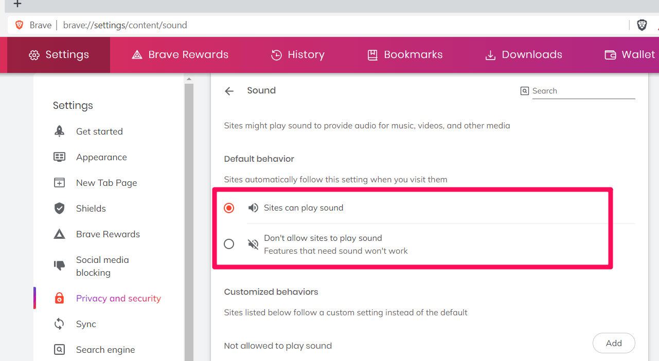 Site can play sound on Brave browser