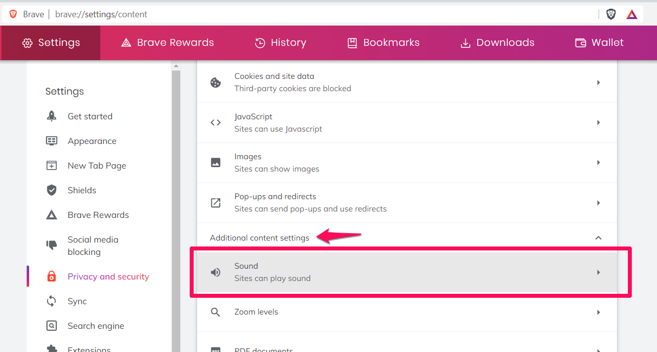 Sound Tab in Brave browser on computer