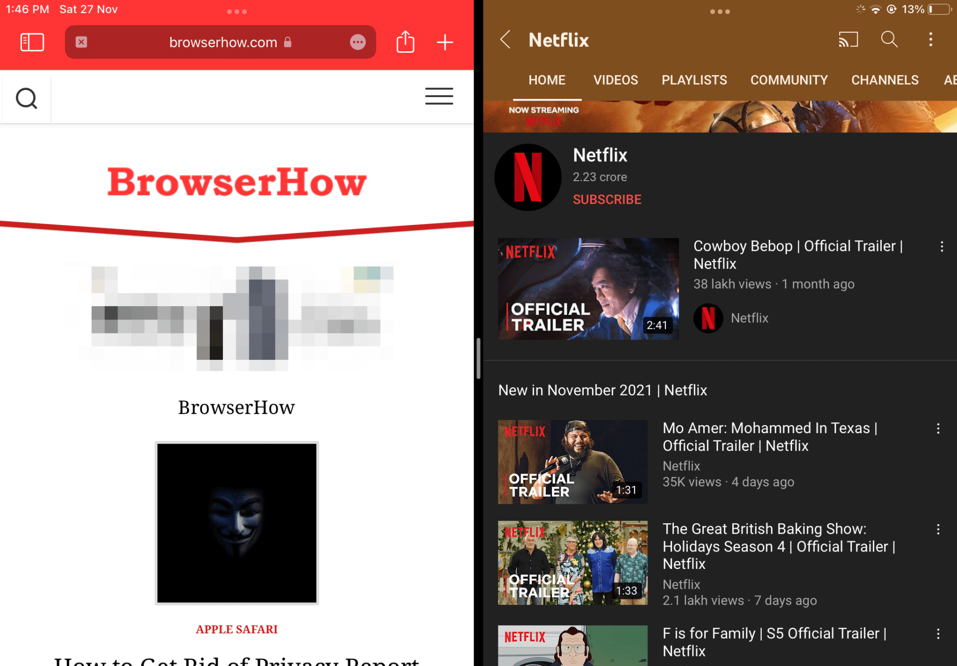 Split View for Safari and YouTube app