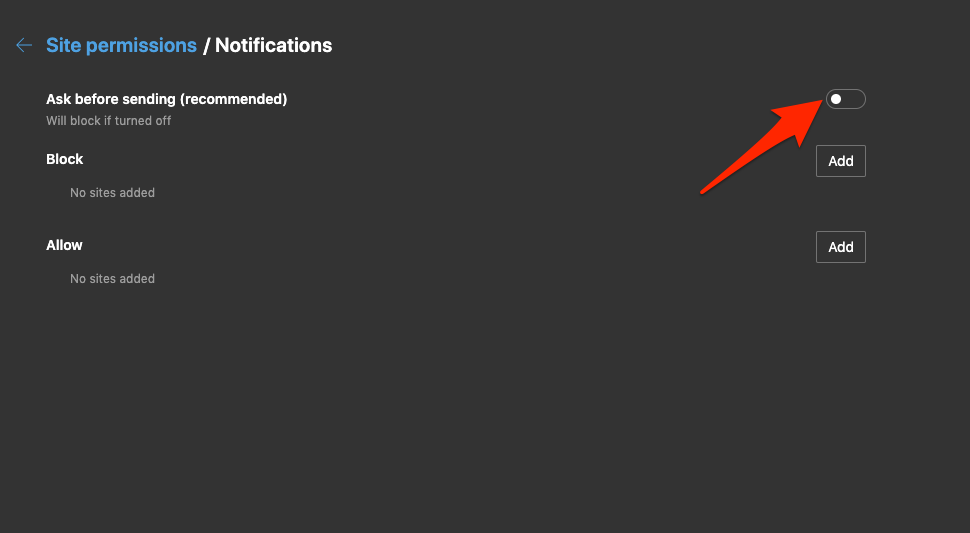 Stop Push Notification from Edge browser on Computer