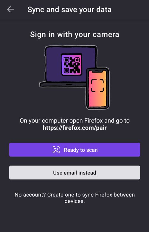 Sync and save your data Ready to scan or Use email instead option