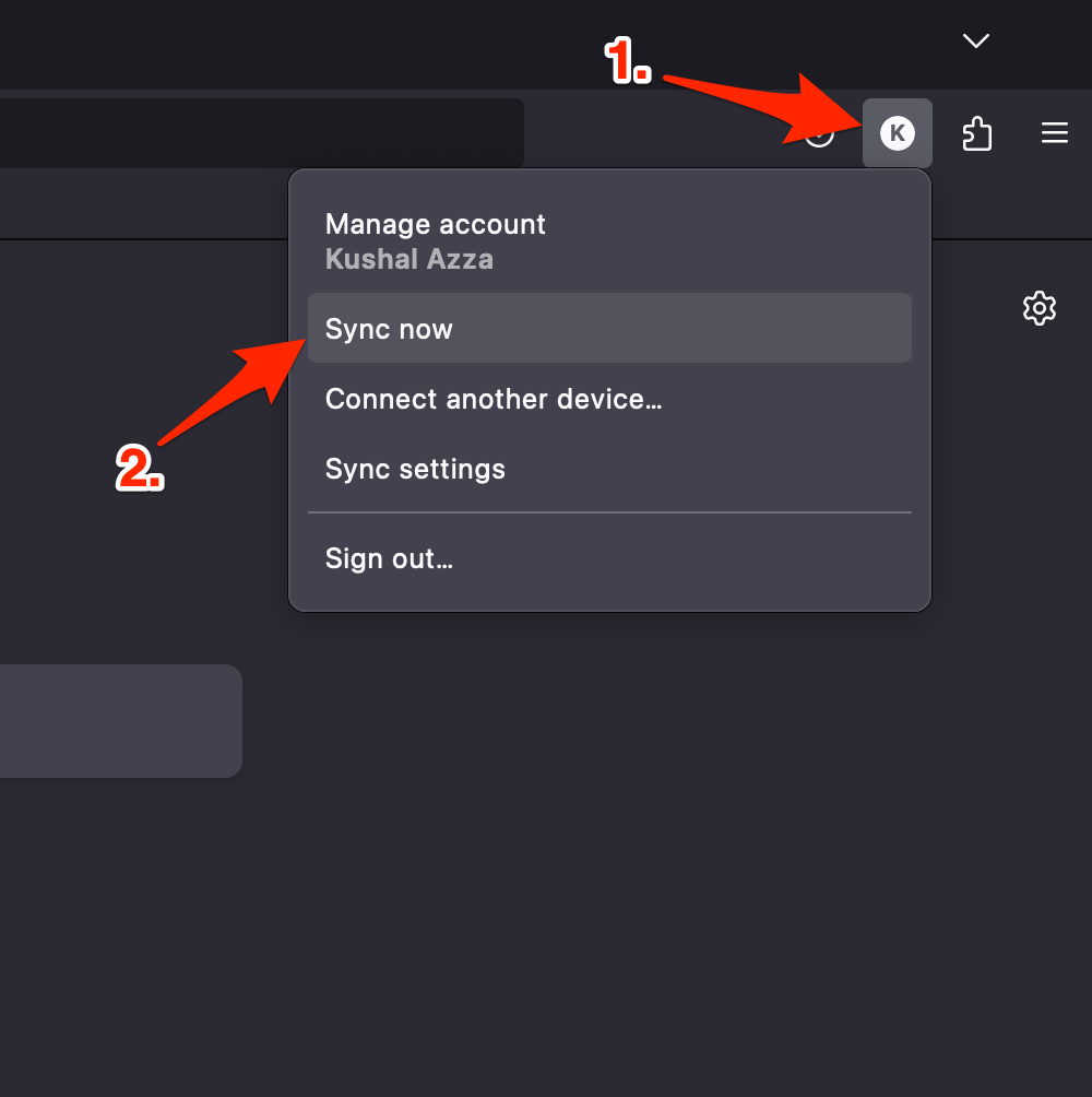 Sync Now command under Firefox Profile menu