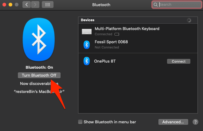 Turn Bluetooth Off in MacOS computer