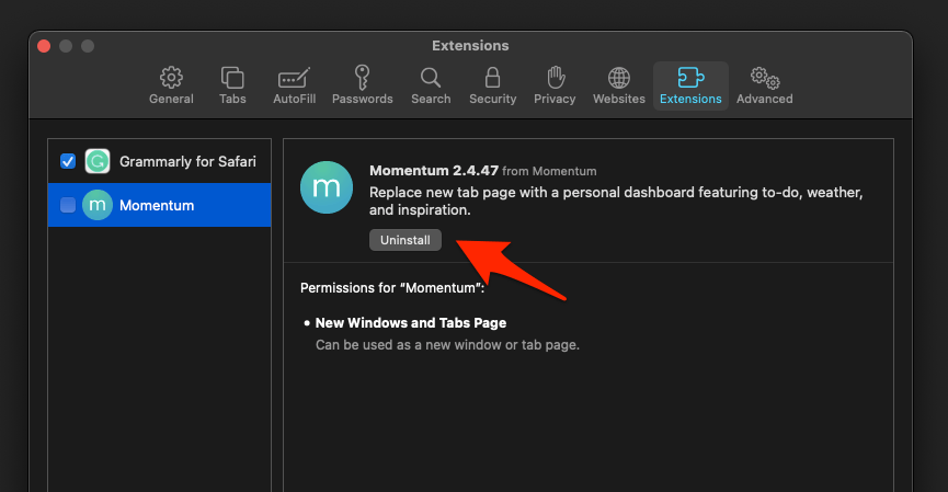 Uninstall Safari Extension from Mac computer
