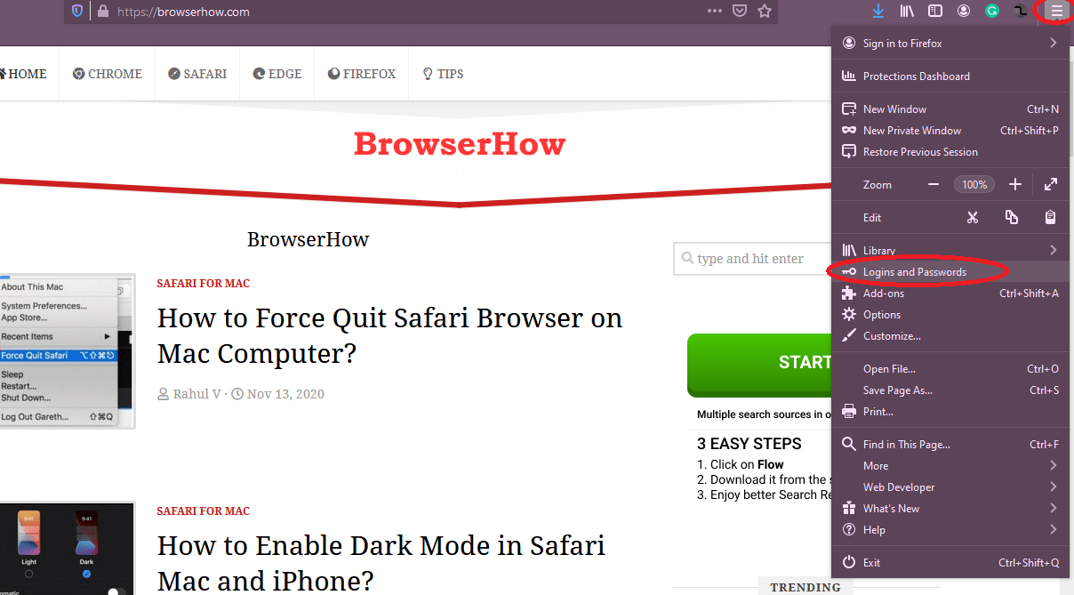 view saved passwords on the Firefox computer
