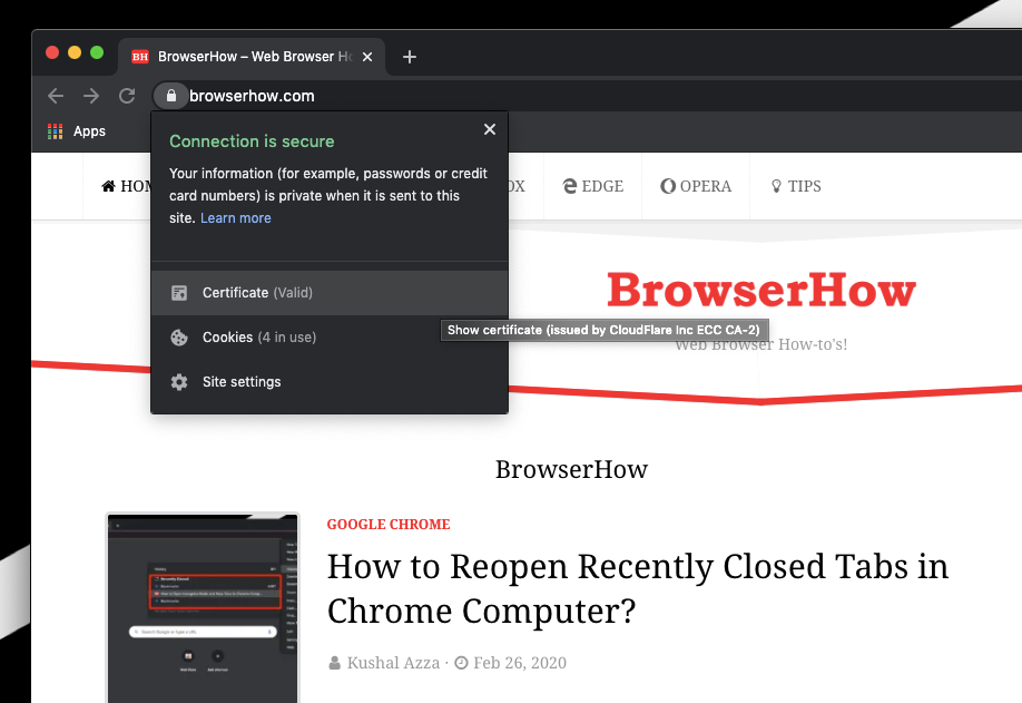 View Site Certificate Information in Chrome Computer